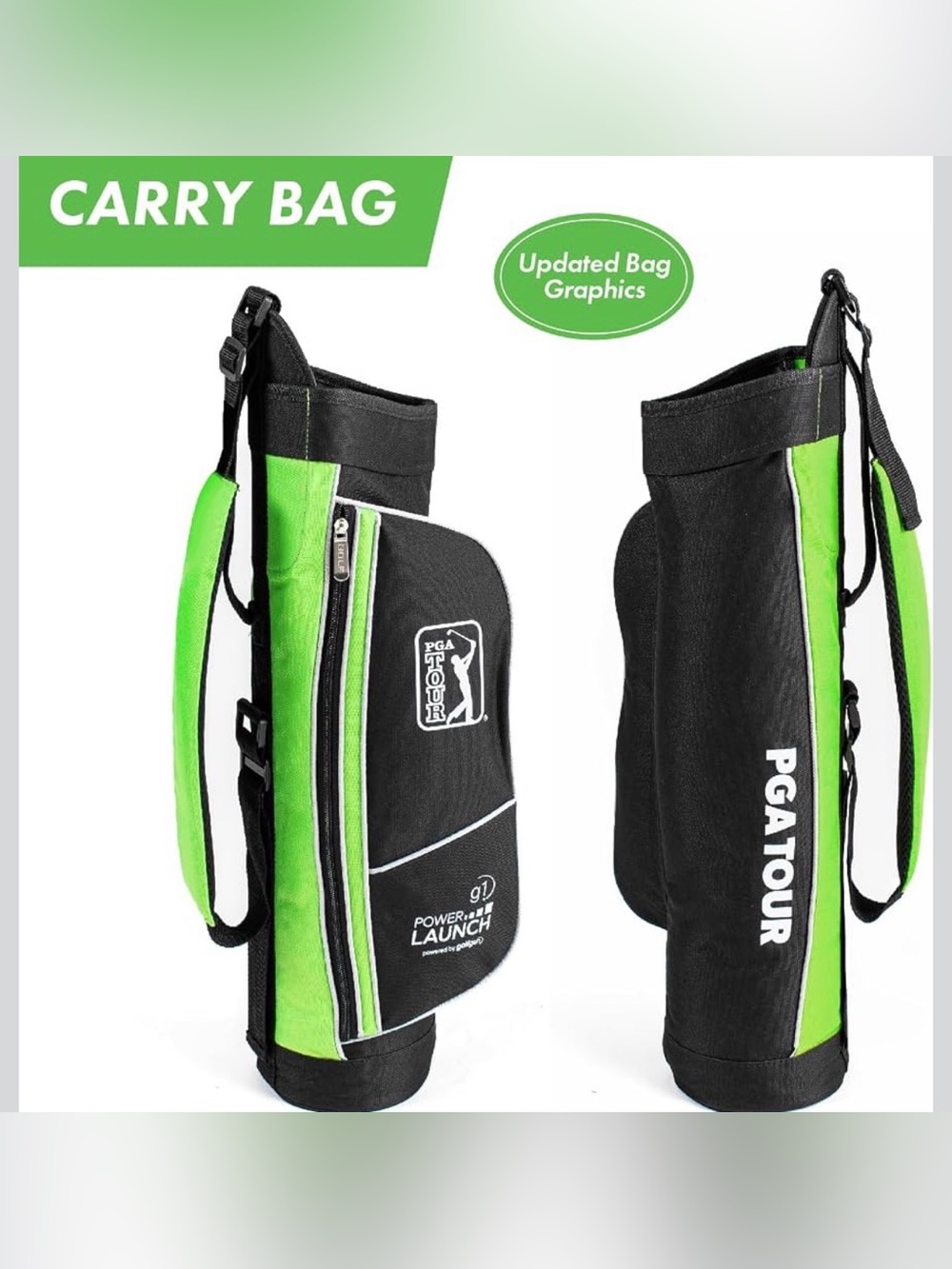 PGA Tour Black and Bright Green Kids Carry Golf Bag